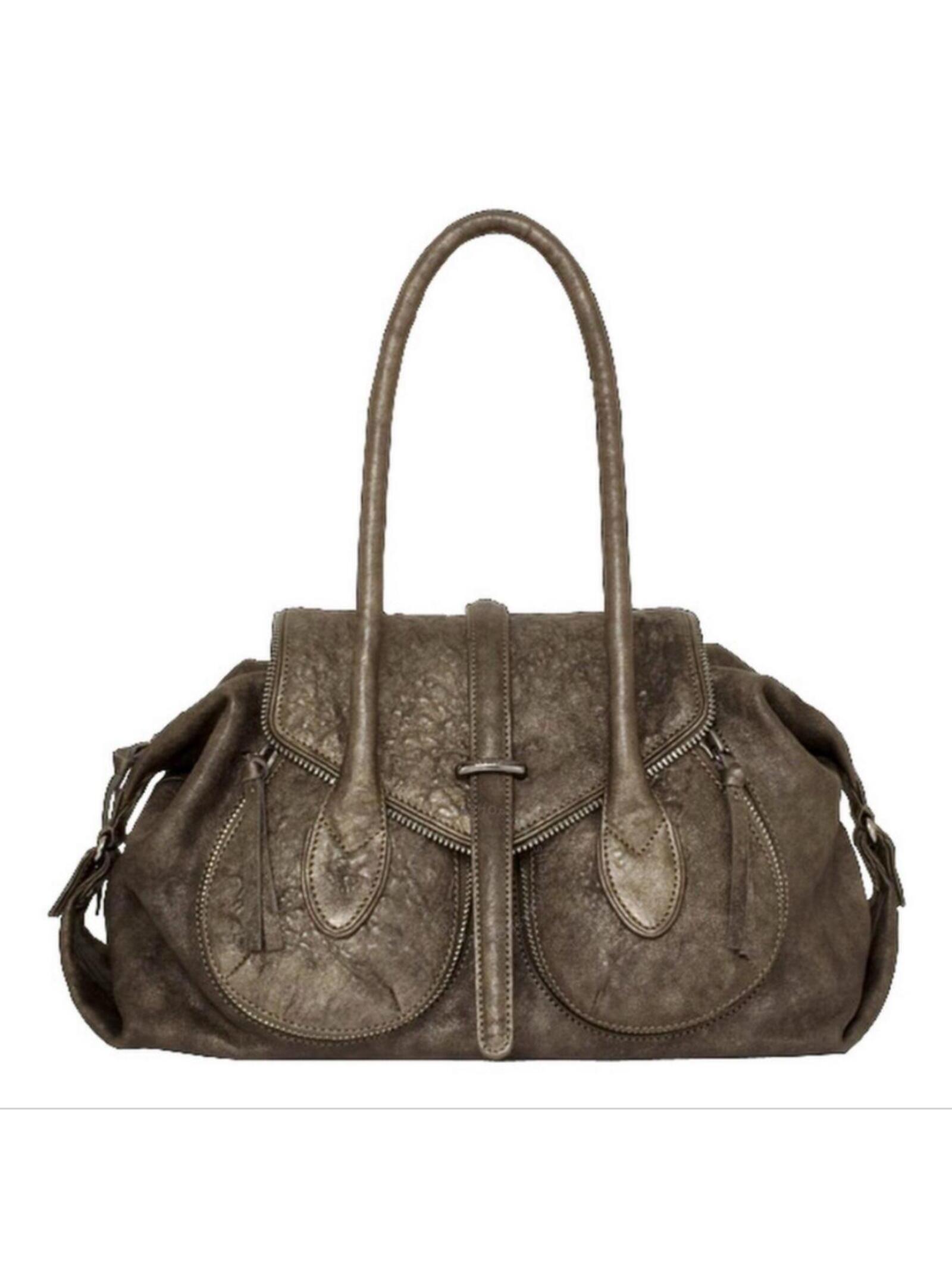 Botkier Bohemian Iridescent Gray Brown Leather Handbag With Adjustable Straps